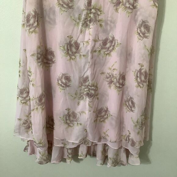 Vintage 90s Pink Floral Girly Cottagecore Feminine Ruffle Spring Midi Dress 20W - Picture 7 of 8